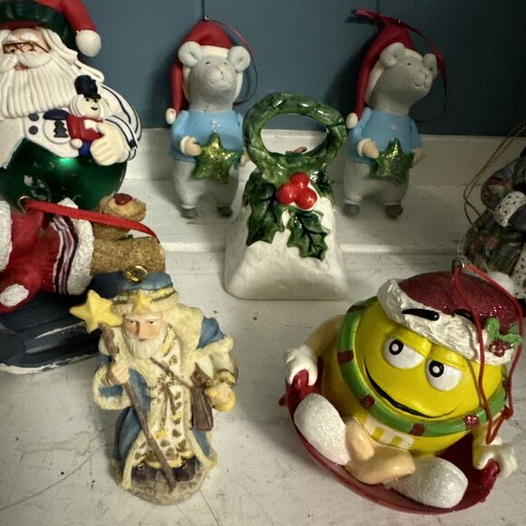 Vtg 8 Ornament LOT Lefton Star Man M&M LANG CHRISTMAS ORNAMENT PATCHWORK SANTA - Picture 4 of 9